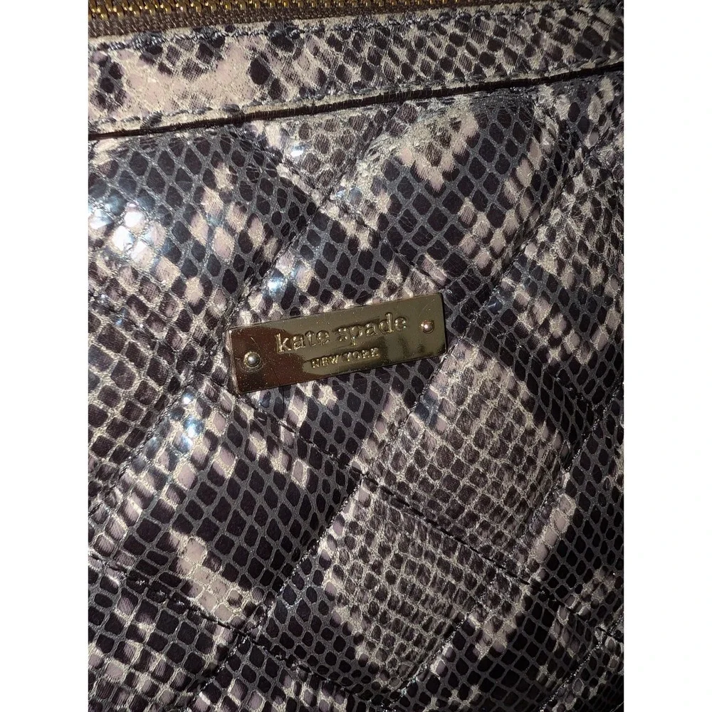 Kate Spade Grey Snakeskin Print Quilted Shoulder Bag Gold Chain Strap Mob Wife